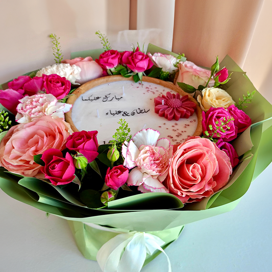 Flower Bouquet with Natural Candle plate