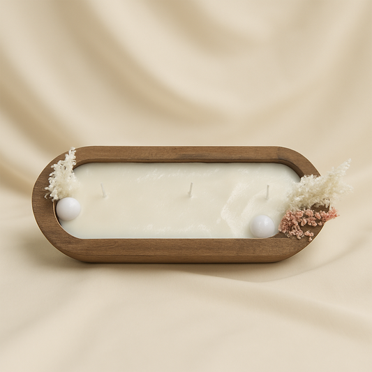 Boot-shaped scented wooden candle