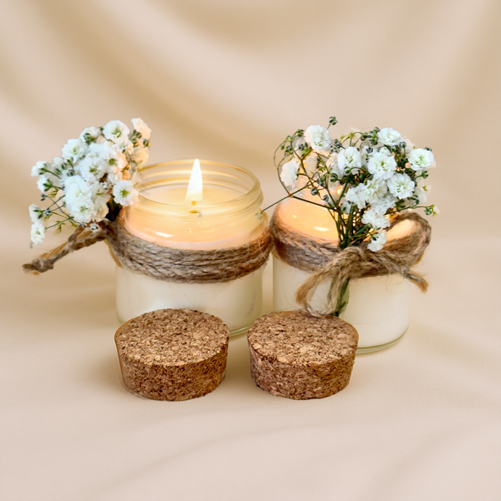 Glass Jar with Wooden Lid and Soy Wax Candle