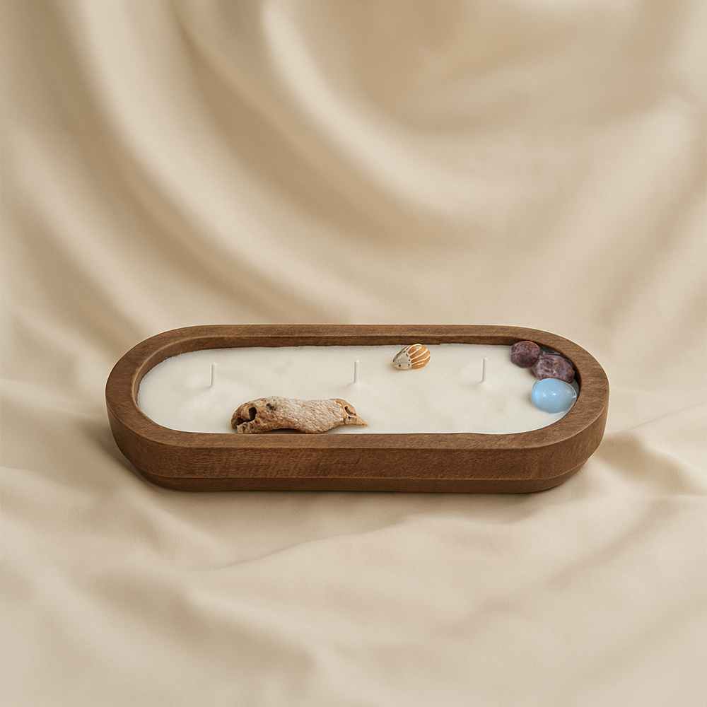Boot-shaped scented wooden candle
