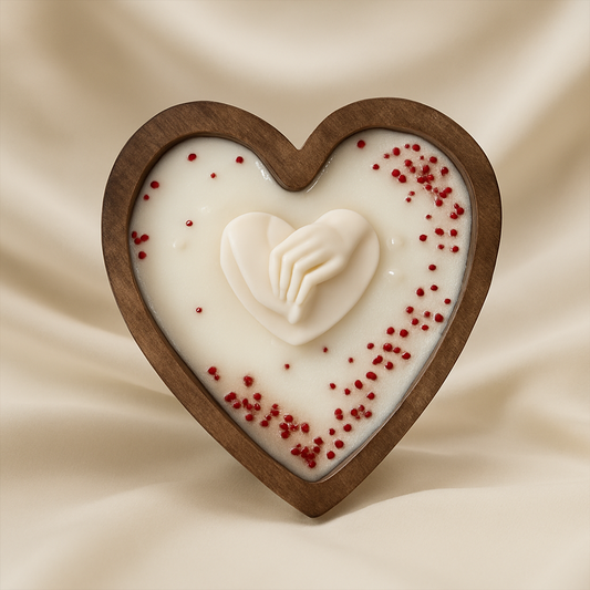 Heart-shaped scented wooden candle