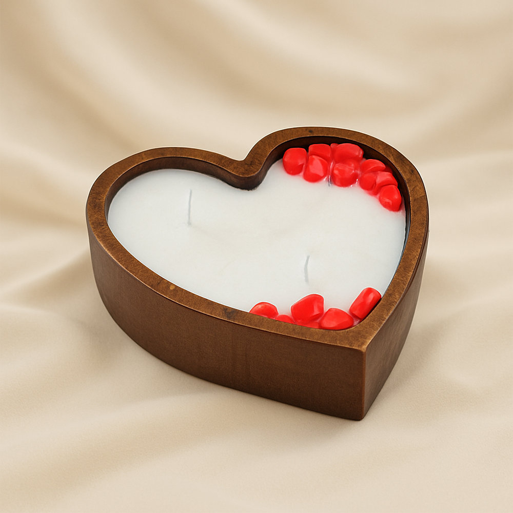 Heart-shaped scented wooden candle