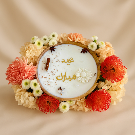 Flower Bouquet with Natural Candle plate