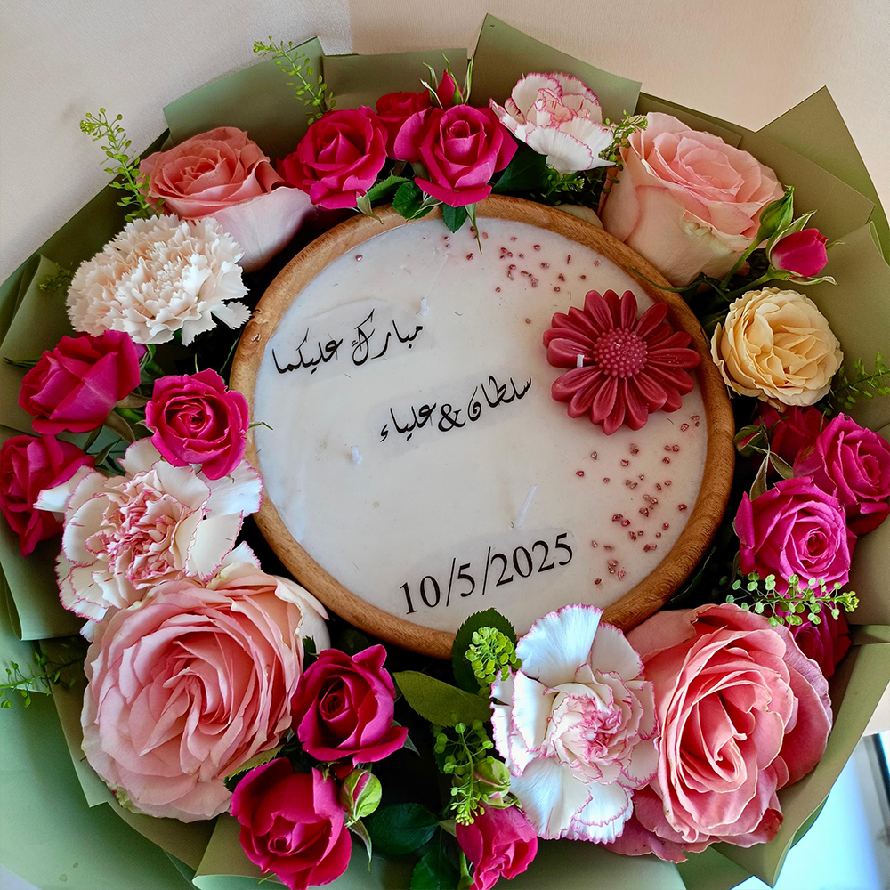 Flower Bouquet with Natural Candle plate