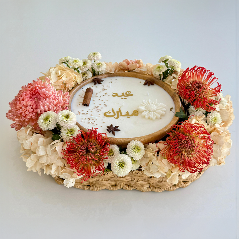Flower Bouquet with Natural Candle plate