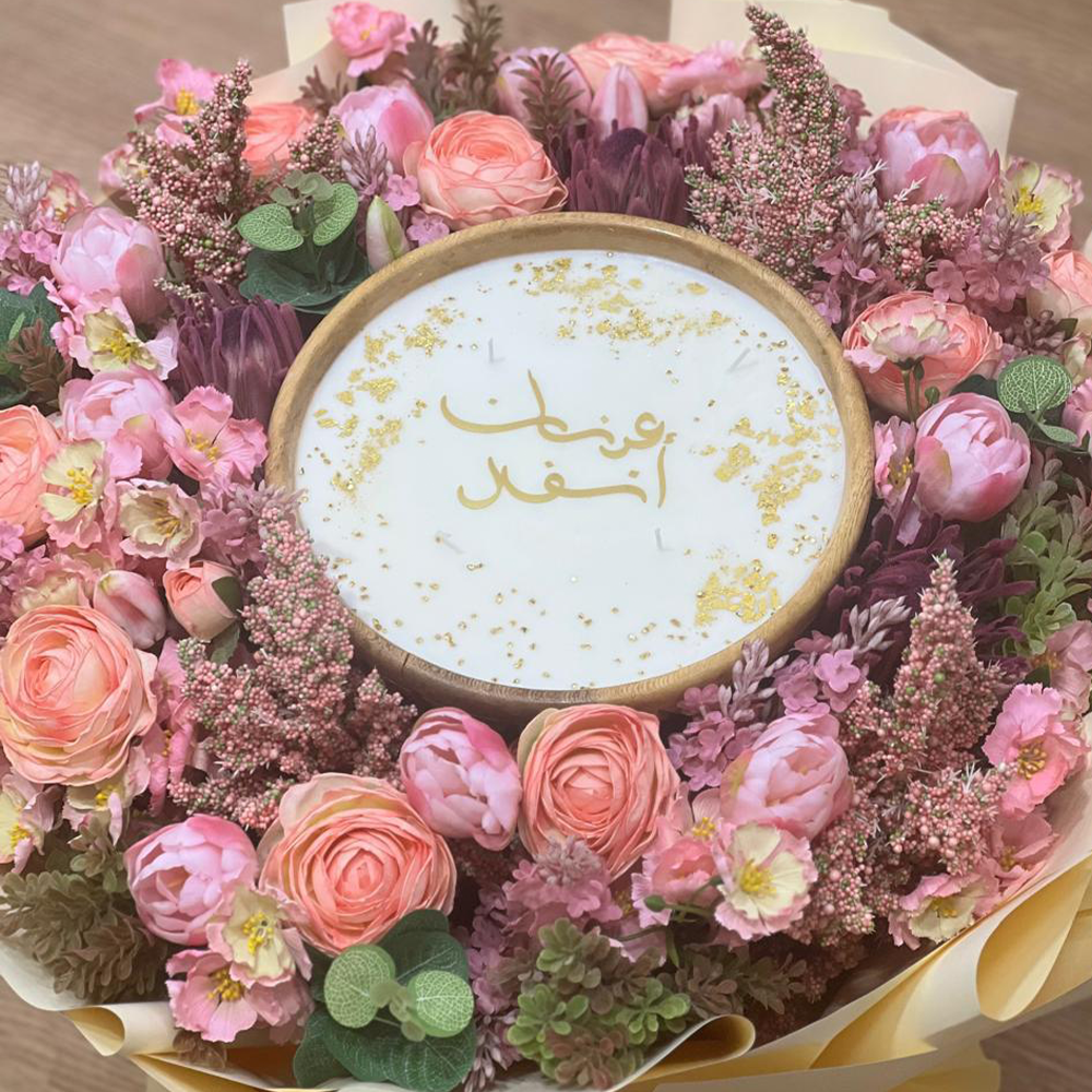 Flower Bouquet with Natural Candle plate