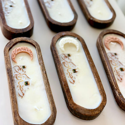 Boot-shaped scented wooden candle