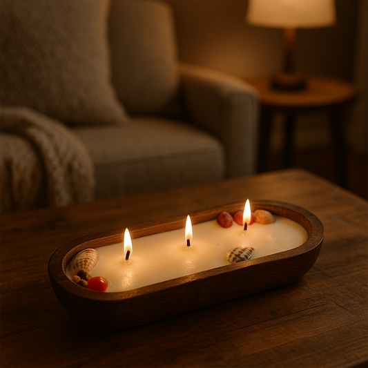 Boot-shaped scented wooden candle