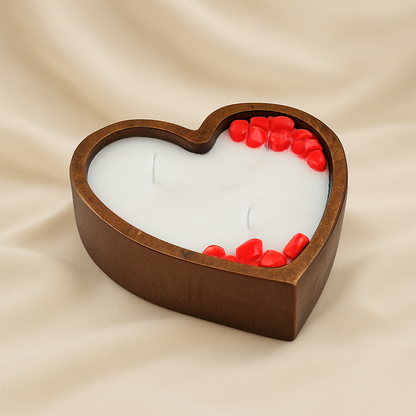 Heart-shaped scented wooden candle