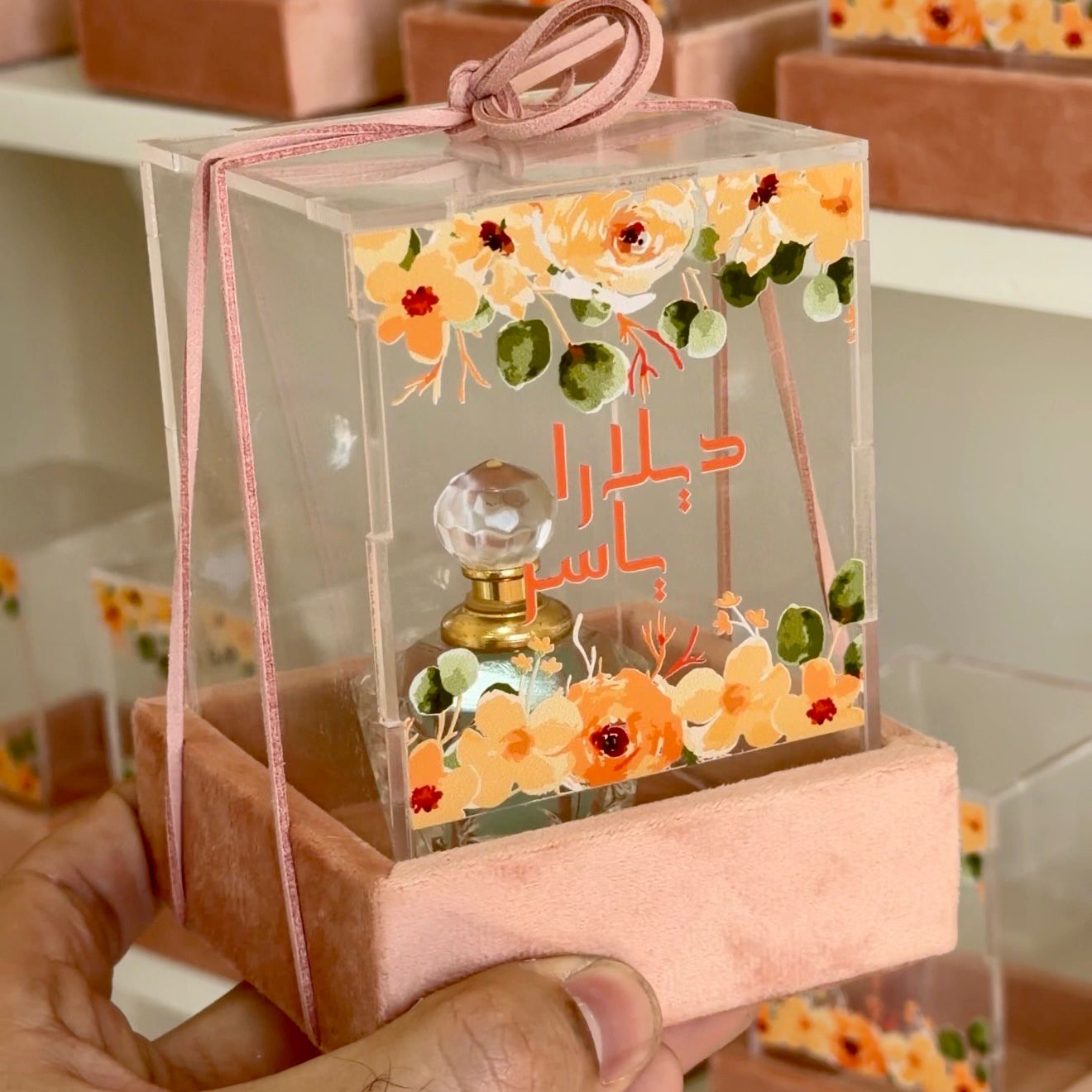 Custom Velvet & Acrylic Box with Crystal Bottle