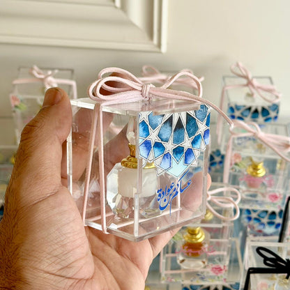 Acrylic giveaway box with custom logo, including a crystal inside.