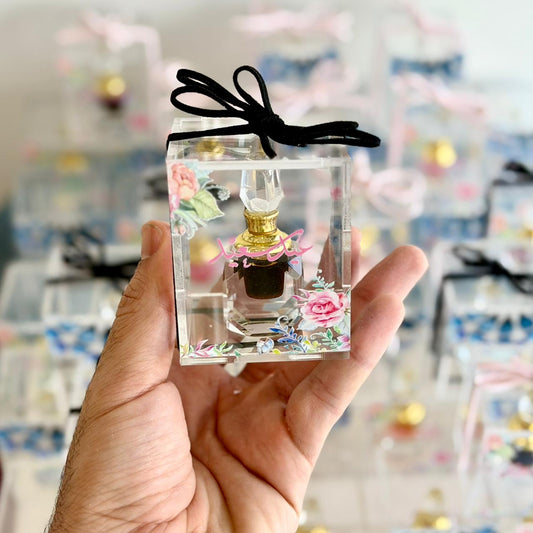 Acrylic giveaway box with custom logo, including a crystal inside.