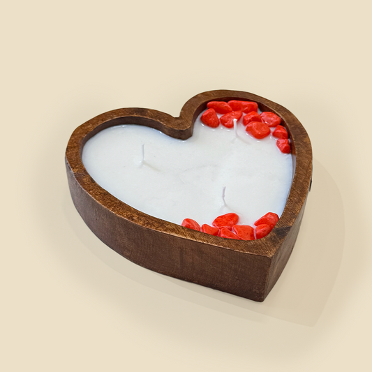 Heart-shaped scented wooden candle