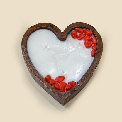 Heart-shaped scented wooden candle