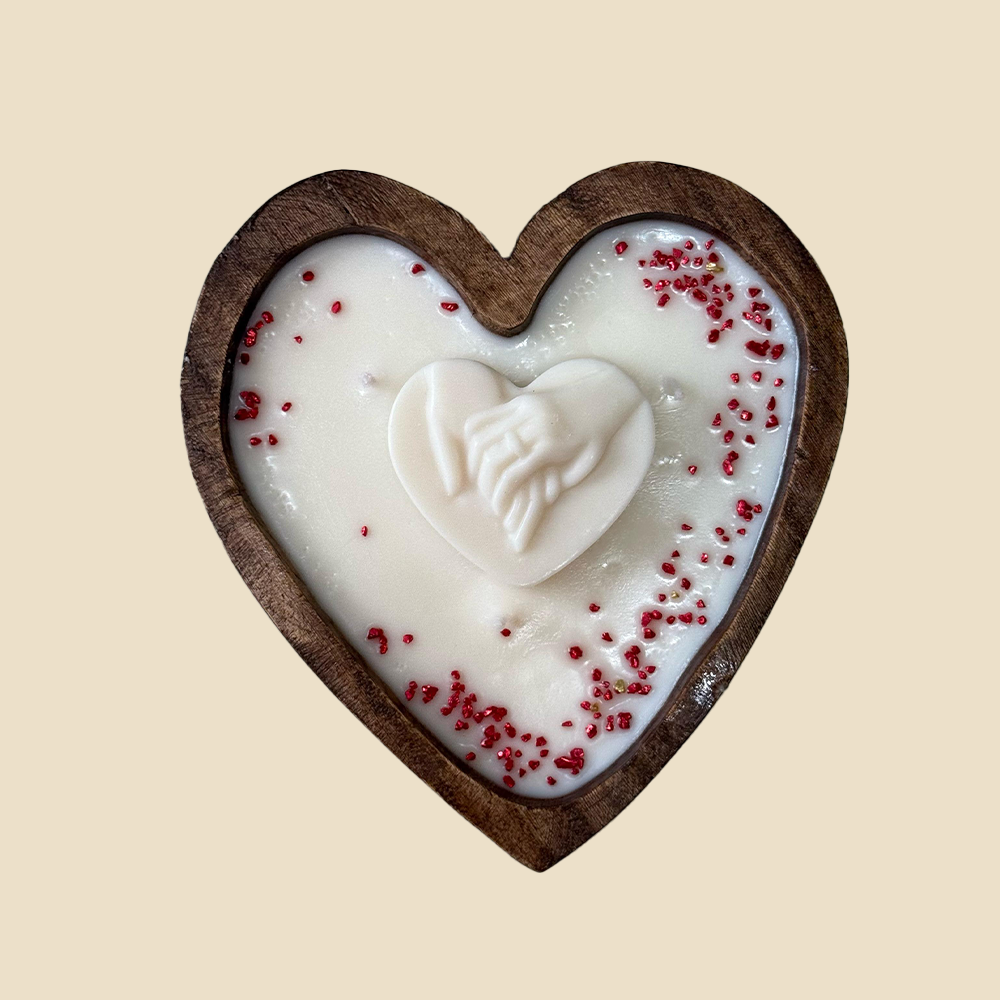 Heart-shaped scented wooden candle